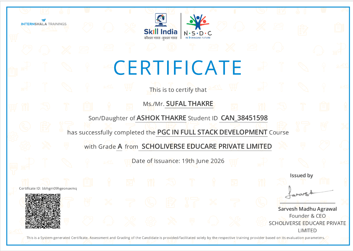 Full Stack Development certificate