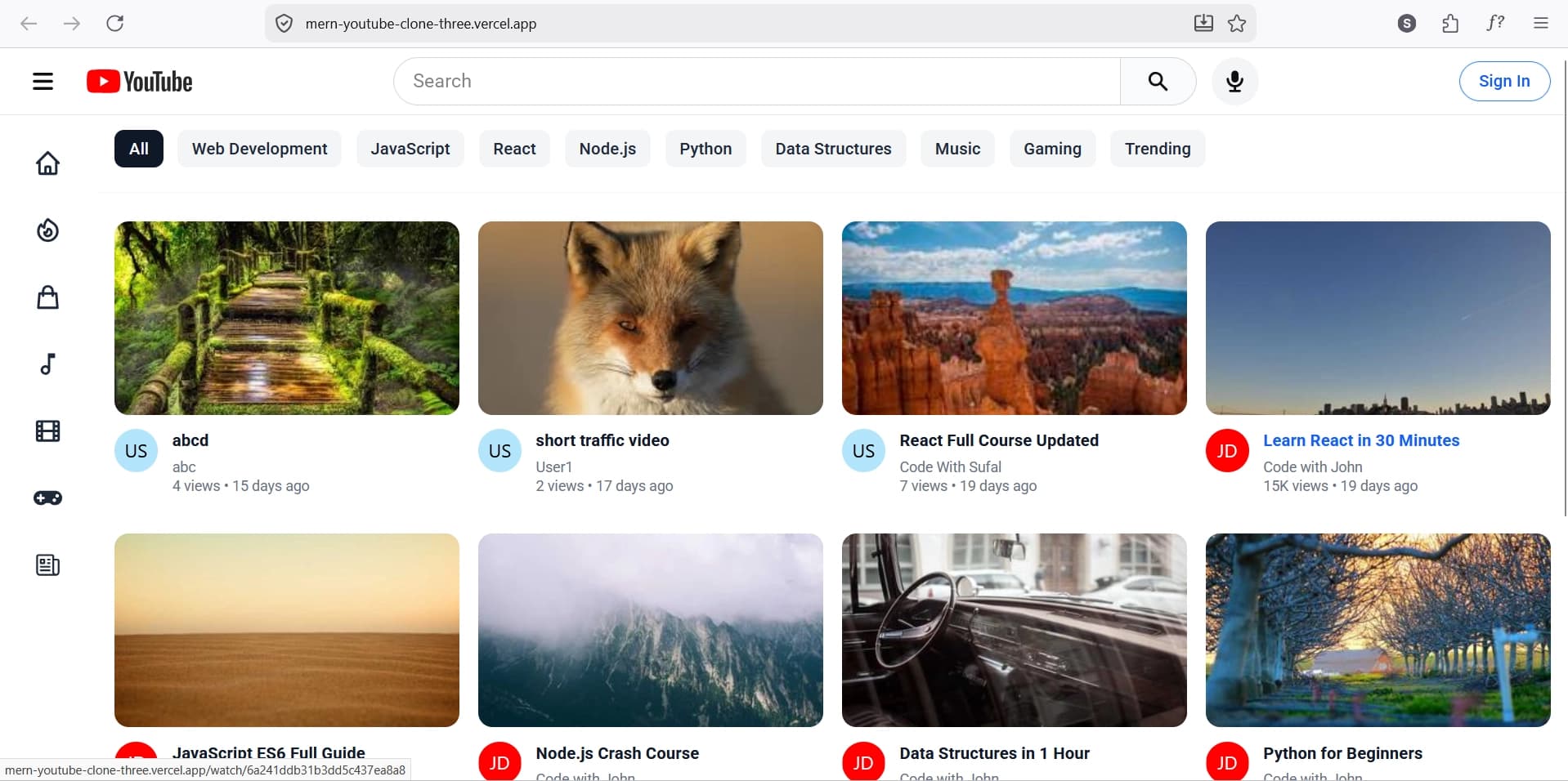 YouTube Clone — MERN Stack Capstone Project